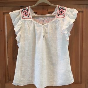 Max Studio Embroidered Gauze Flutter Sleeve Blouse